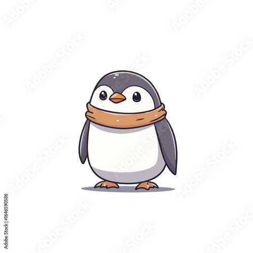Cartoon penguin with a cozy brown scarf standing upright and facing forward