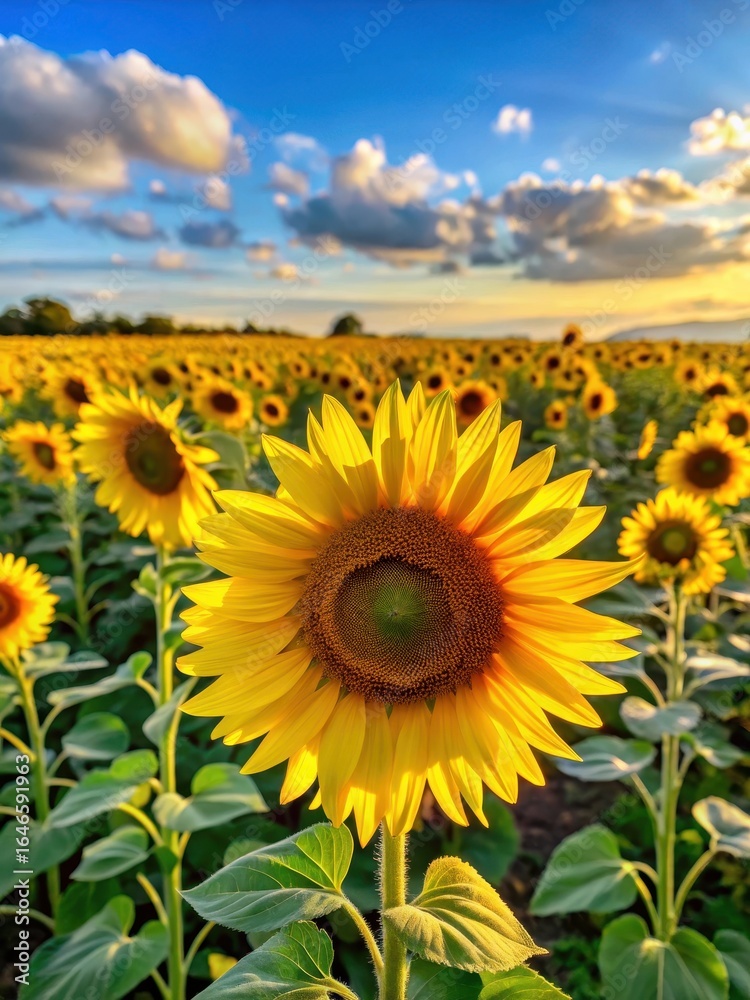 Fototapeta premium Sunflowers swaying in a field