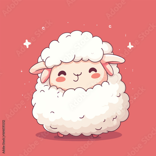 Cartoon sheep with fluffy wool smiling face and cute rounded features