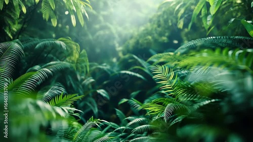 Wallpaper Mural Lush Green Ferns in a Tropical Rainforest Sunlight Filtering Through Canopy. Torontodigital.ca