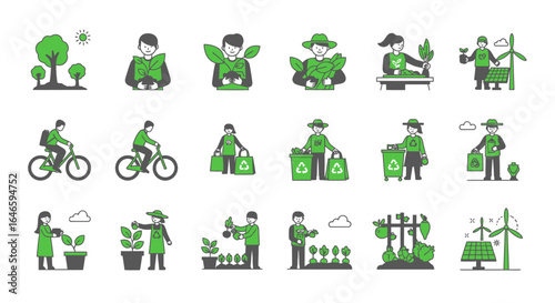 Environmental Sustainability and Green Living Line Icons Set