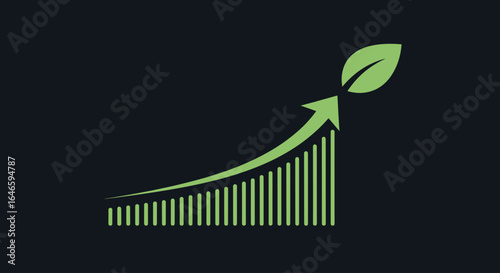 Sustainable Green Growth Chart with Leaf Icon