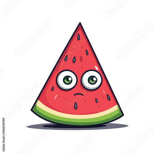 Cartoon Watermelon Slice with Googly Eyes and a Frowning Expression