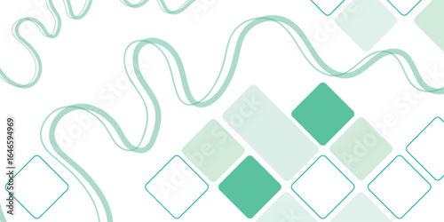 Abstract Geometric Background With Flowing Wavy Lines And Diamond Shapes In Soft Green And Teal Tones, Minimalist Modern Design For Contemporary Art And Decoration.