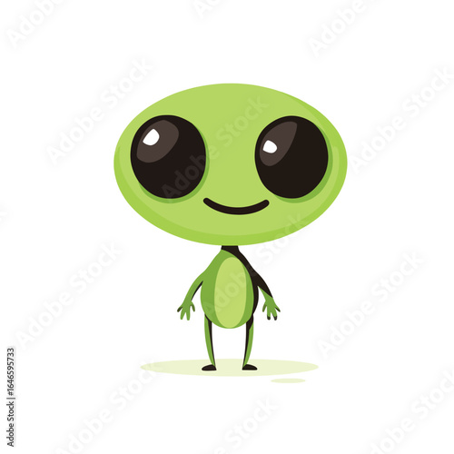 Cartoonish Green Alien with Large Black Eyes and a Subtle Smile