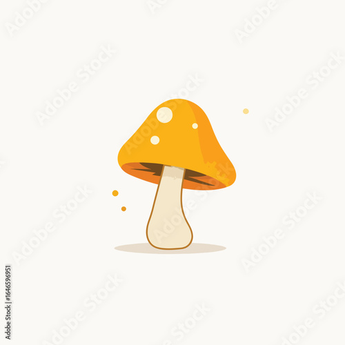 Cartoonstyle orange mushroom with white spots and a thick pale stem