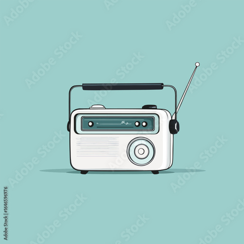 Cartoonstyle vintage radio with a retractable antenna and a black carrying handle
