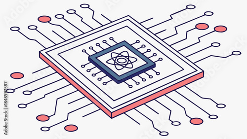 Quantum computing processor chip technology advanced science and innovation circuit board design vector image
