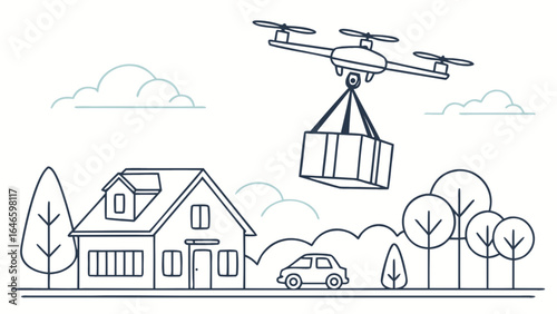 Drone delivery service for package shipping to home with fast and efficient transport system concept
