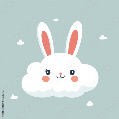 Cheerful Bunny Cloud A whimsical illustration of a bunnys face adorning a fluffy white cloud