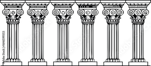 Line drawing of four columns on a white background, showcasing a minimalist architectural design.