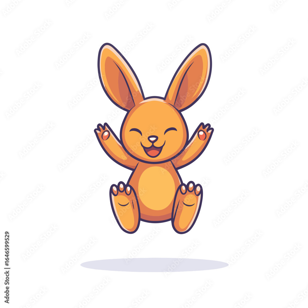 Obraz premium Cheerful Cartoon Bunny with Upraised Arms and Smiling Face Joyful Expression