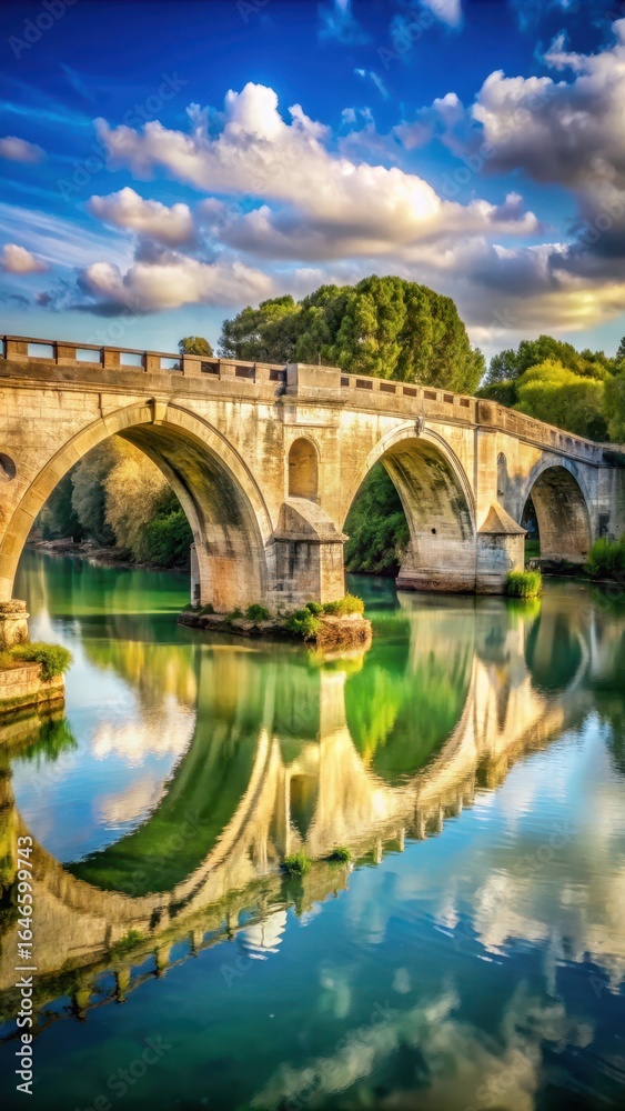 Fototapeta premium Ancient stone bridge spans across a tranquil river in Rome