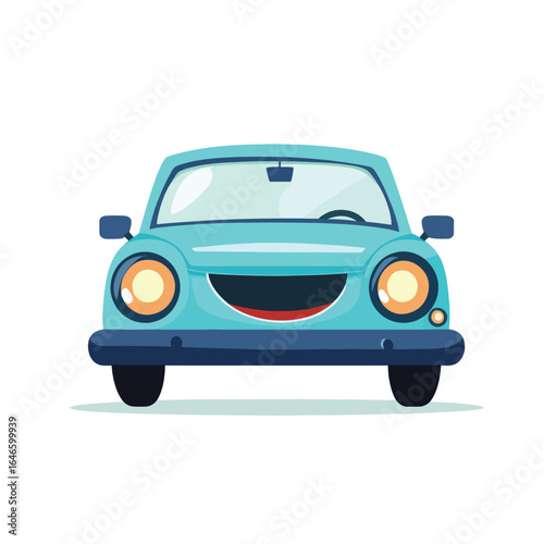 Cheerful Cartoon Car with Smiling Grille and Round Headlights