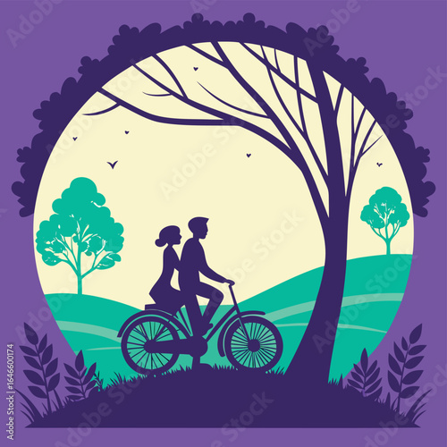 silhouette-of-a-couple-riding-a-bicycle-together---01.eps