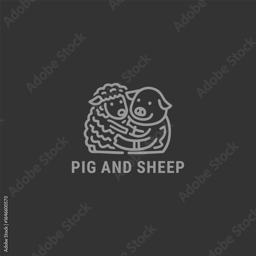 Pig and sheep logo with line, friendly style for approachable and playful branding.