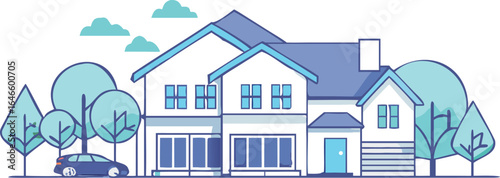 A house with a car parked in front, showcasing a suburban residential setting.