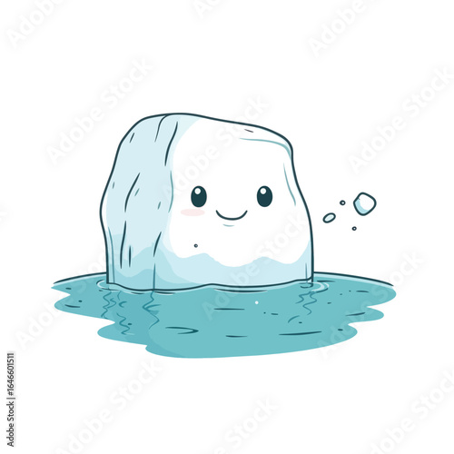 Cheerful Cartoon Iceberg Floating in Teal Water