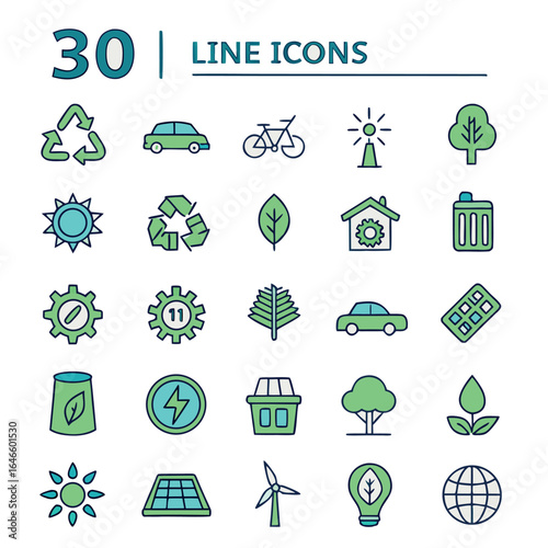 Eco & Nature Line Icons – 30 Vector Icons
