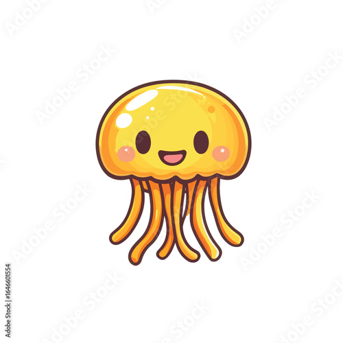 Cheerful Cartoon Jellyfish with Rosy Cheeks and Dangling Tentacles
