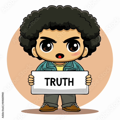  sincere hispanic man in denim jacket holding truth sign – honest vector for journalism, fact-checking, and integrity campaigns
