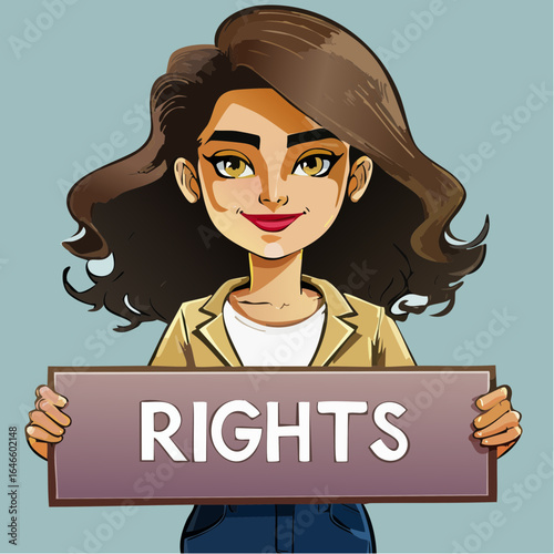 resolute hispanic woman in corduroy jacket holding rights sign – strong vector for human rights campaigns and policy advocacy