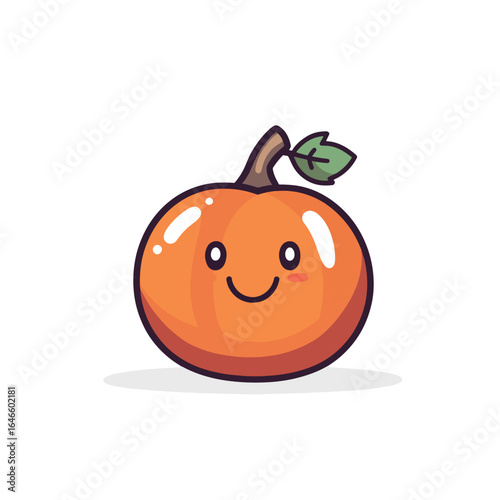 Cheerful Cartoon Pumpkin with a Happy Smile and Leaf