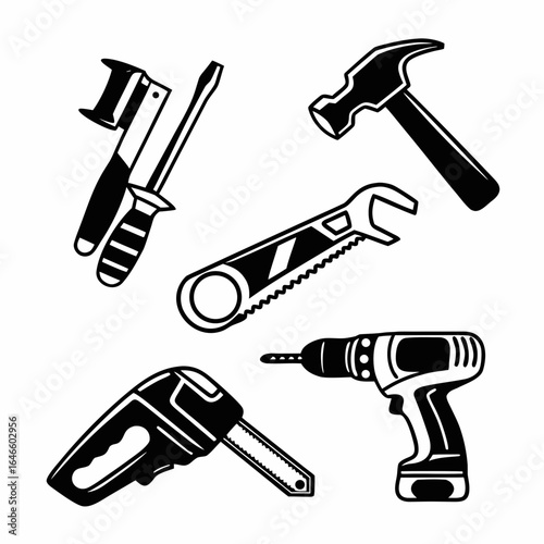 Construction and repair tools isolated on white background for building and maintenance