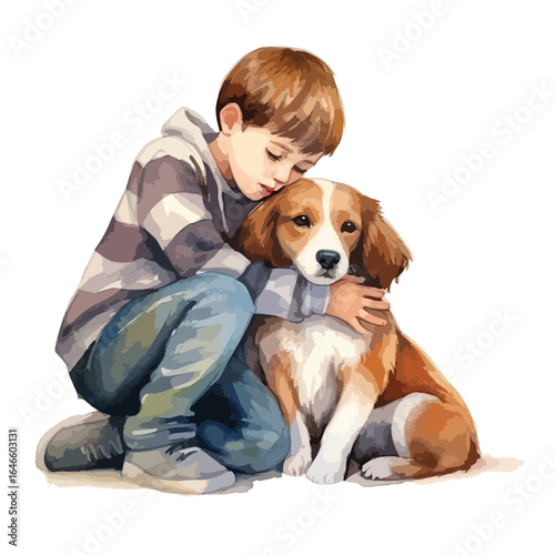 watercolor person hugging their pet dog illustration