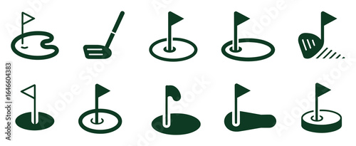 Golf Hole and Flag Icons A Collection of Green Golf Course Elements