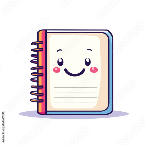 Cheerful Notebook with Smiling Face and Spiral Binding Cartoon Style