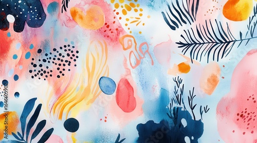 Vibrant abstract painting with organic shapes and colors