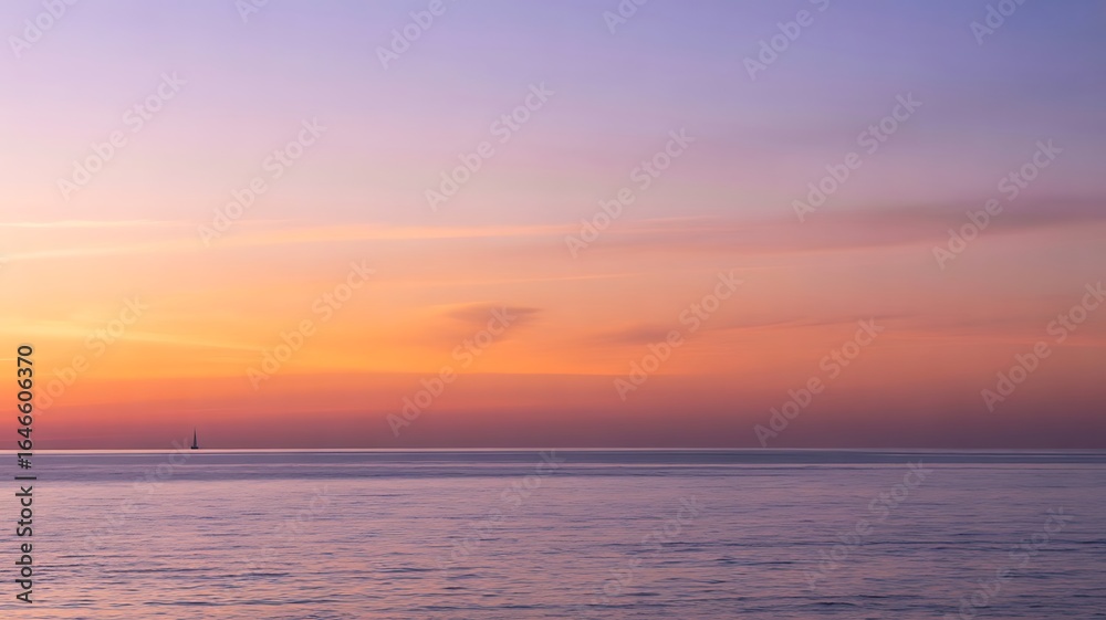 Naklejka premium Soft pastel colors of a tranquil ocean horizon at sunset or sunrise