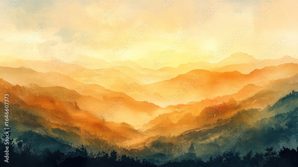Fototapeta premium Majestic mountains shrouded in fog at sunrise