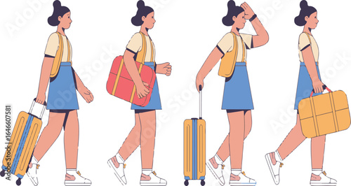vector illustration Vacation Girl Character Creator – Summer Clothes & Travel Bags Vector Pack