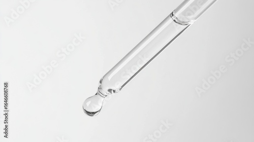 Dropper with dripping liquid on white background