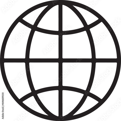 Simple black and white globe icon representing the world or internet connection