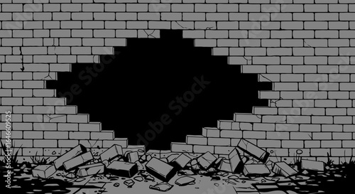 Destroyed Brick Wall Vector Illustration