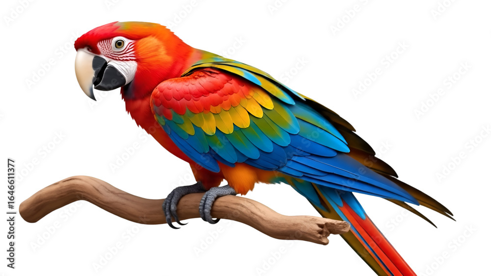 Fototapeta premium Pair of Colorful Lovebirds Sitting Together Isolated on White Background