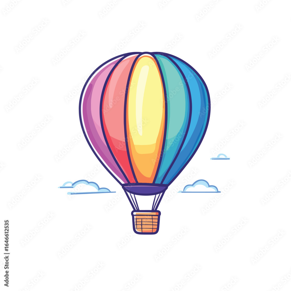 Fototapeta premium Colorful Hot Air Balloon Floating with Simple Clouds in the Sky