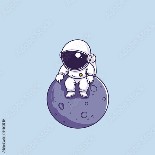 Cute Astronaut Sitting on a Cartoon Moon
