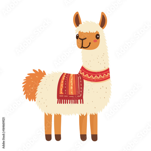 Cute Cartoon Llama with Vibrant Tribal Pattern