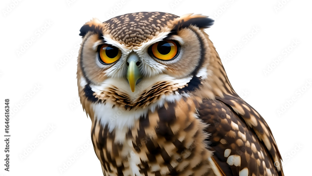Obraz premium Realistic Owl with Large Yellow Eyes Isolated on White Background