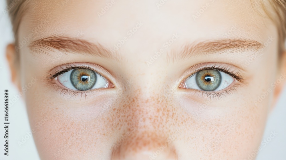 Fototapeta premium Calm girl with freckles in studio during daytime