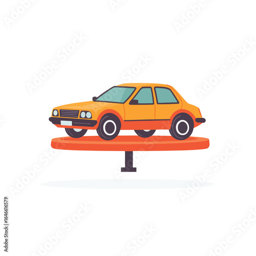 Elevated Orange Car on a ReddishOrange Platform with a Dark Support