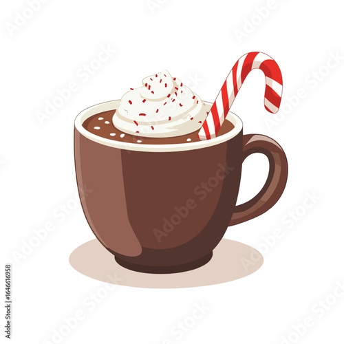 Festive Hot Chocolate with Whipped Cream and Candy Cane