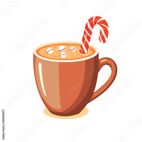 Festive Hot Cocoa with Marshmallows and Candy Cane Stir Stick