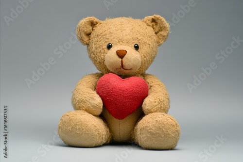 Adorable Teddy Bear with a Red Heart, Symbolizing Love and Affec