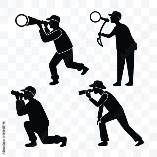 Silhouettes of people observing with optical devices