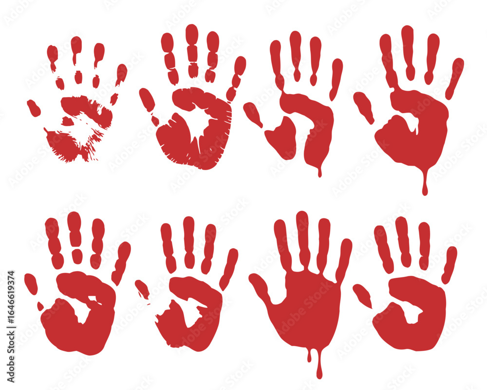 Fototapeta premium Red handprint silhouettes with dripping effect